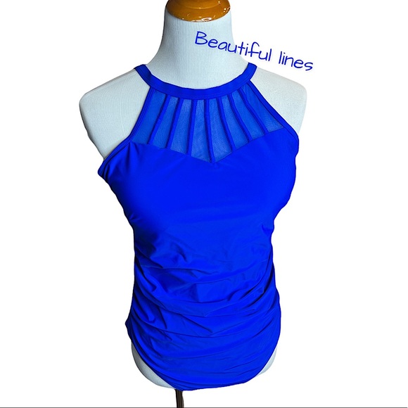 2/$30 Swimsuit High Neck Slimming Full Coverage Lined Colorful Sheer Sexy New LG - Picture 3 of 17